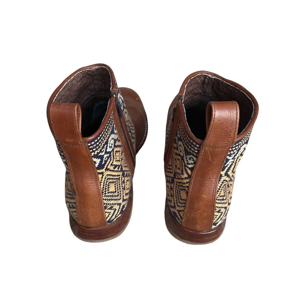 Teysha Women's Brown Leather Ankle Boots Woven Aztec Tribal Western Women's 7.5 - Picture 4 of 8